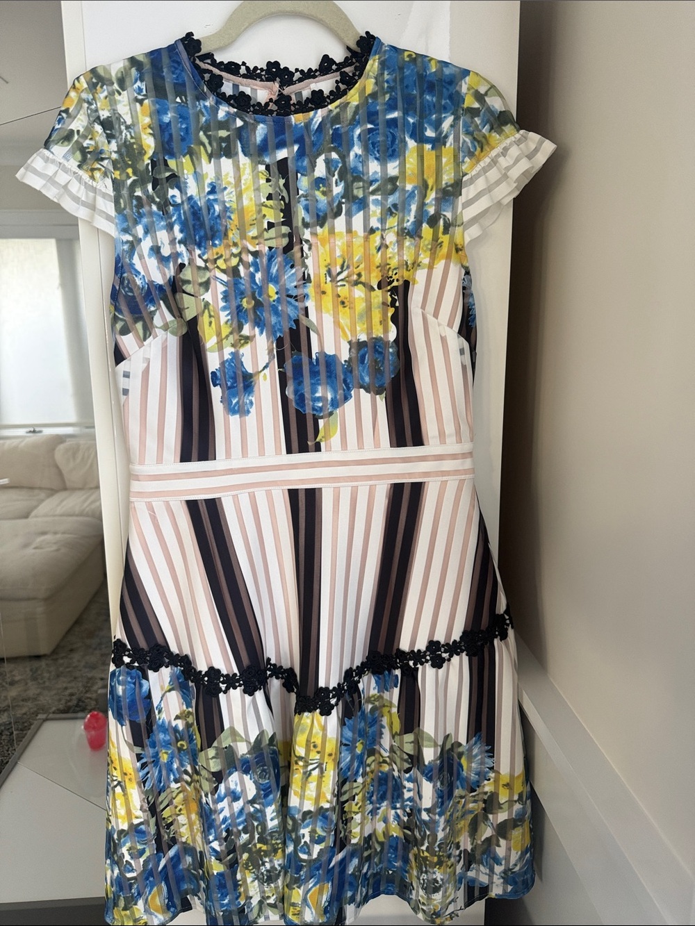 foxiedox Blue, Yellow & Cream Floral Stripe Midi Dress